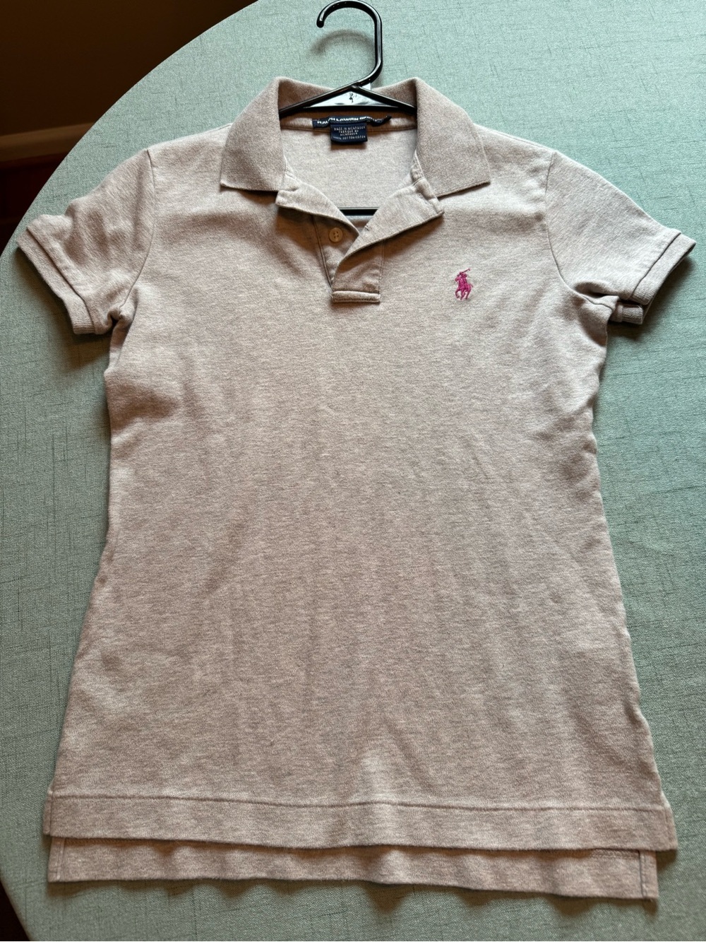 Women’s Ralph Lauren Grey with Pink Pony Polo Shirt Size S